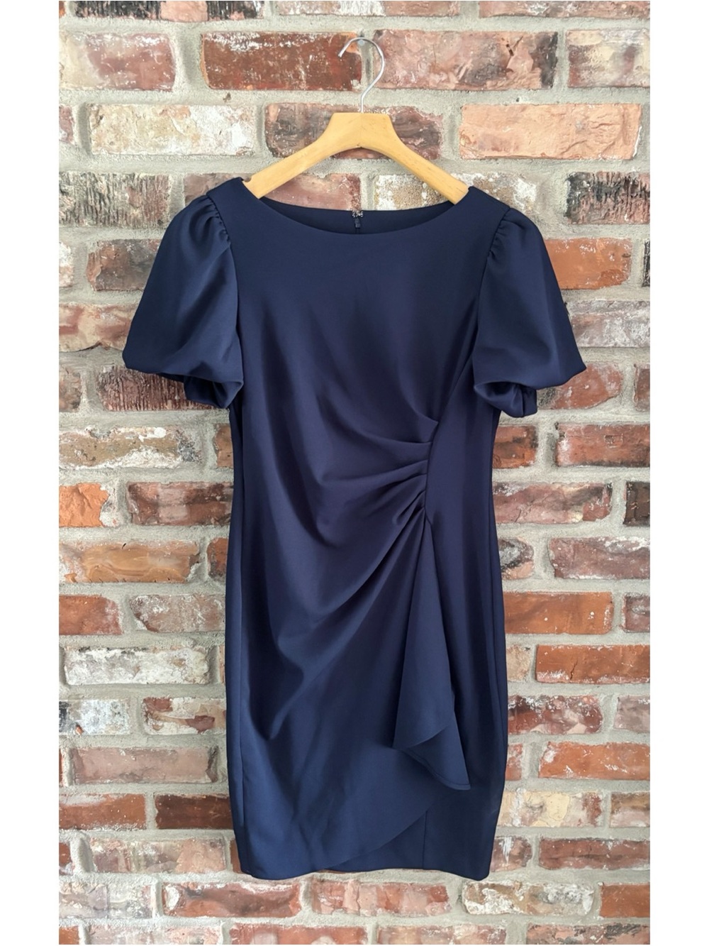 DKNY Blue Bubble Sleeve Crepe Sheath Dress, 6